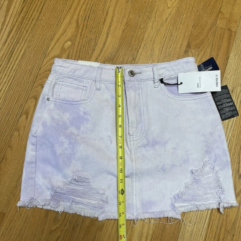 Forever 21 Denim Jean Short Skirt Lavender 5-Pocket 28 inch Waist Distressed NWT - Picture 7 of 9